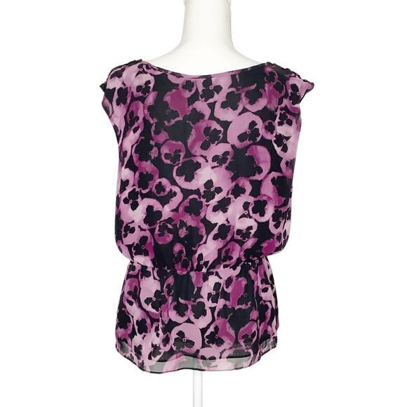 LC Lauren Conrad Purple Floral Sleeveless Top Elastic Waist Beading Lined Medium - Picture 5 of 8